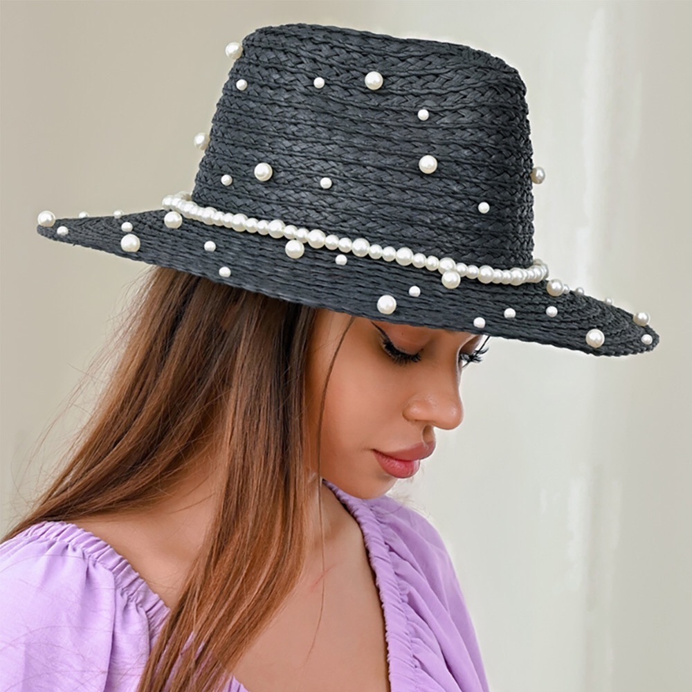 Pearl Embellished Fedora Sun Hat